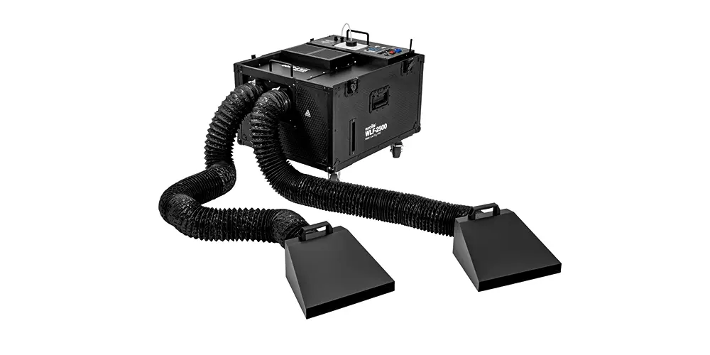 The models in the WLF series use a different principle: ultrasound atomizes the tap water that has been added and mixes it with the fog fluid particles, making the generated fog heavier overall than the surrounding air.